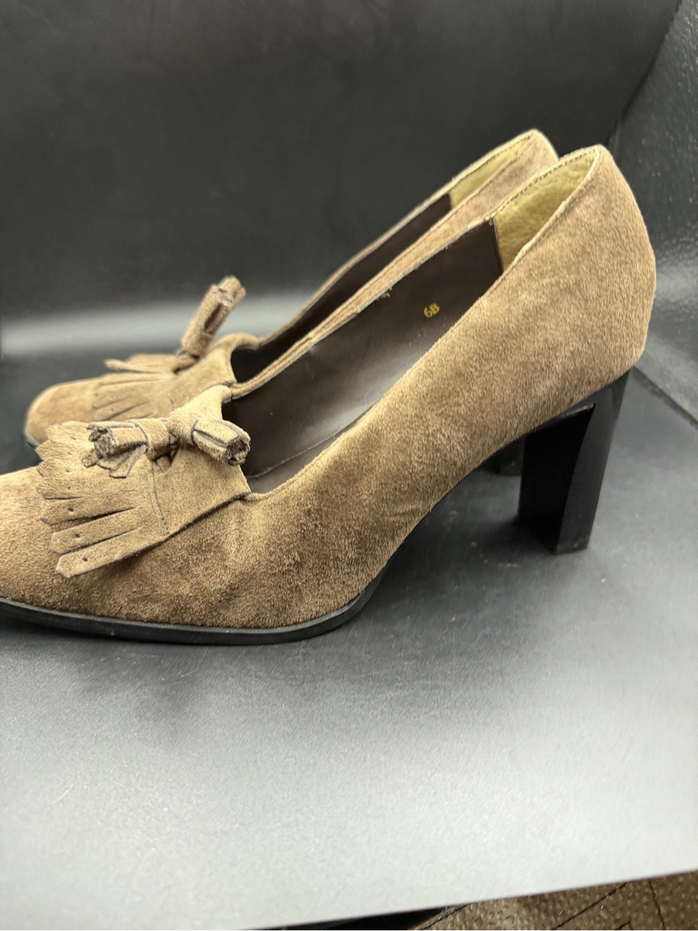 Newport News Brown Suede Tassel Block Heel Pumps - Women